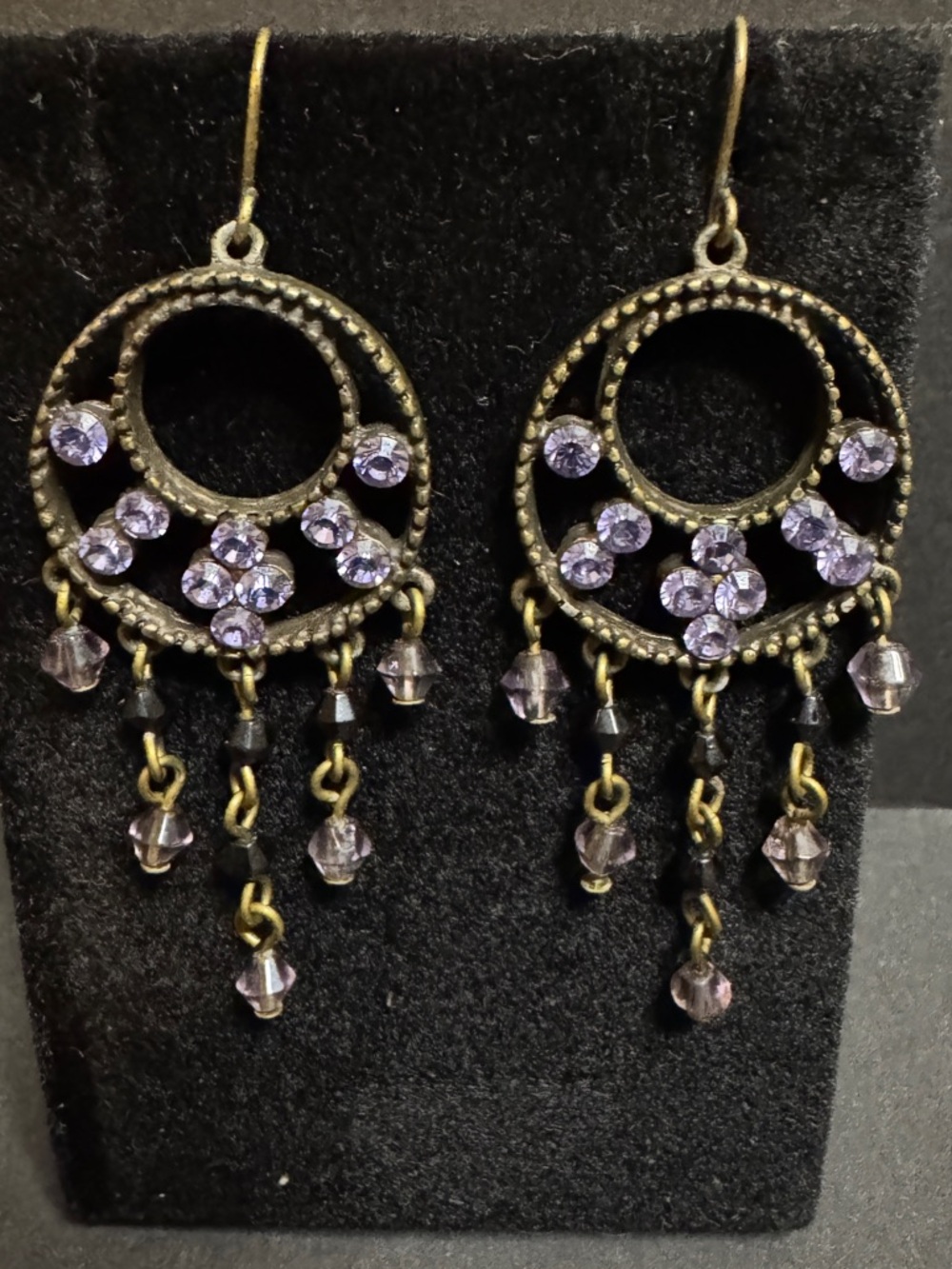Delicate Purple Crystal Chandelier Earrings - Steampunk Style